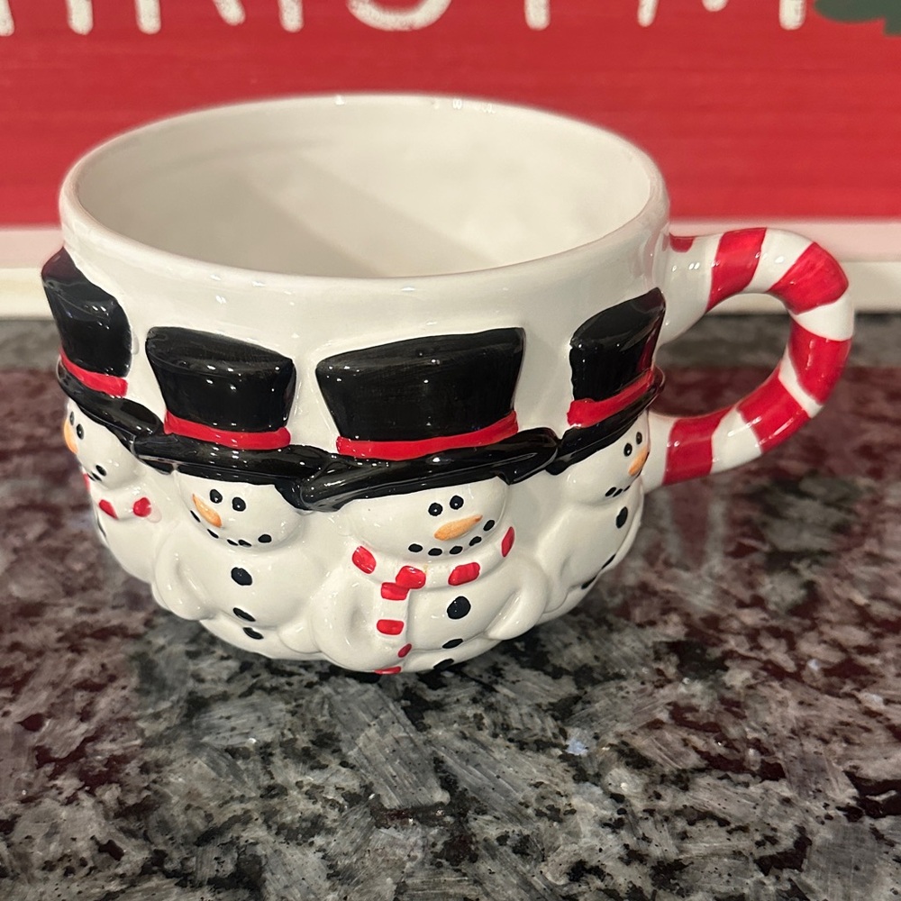 Festive Snowman Mug with Candy Cane Handle